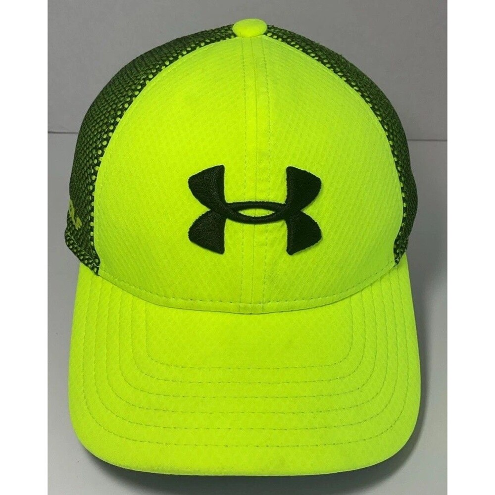 Under Armour Stretch Fit Youth Size Sm/Md Golf Cap Hat Neon Yellow Black Mesh
